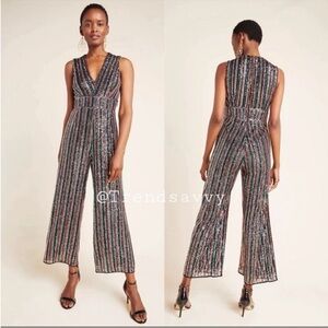Anthropologie Saylor NYC Winnipeg Sequin Wide Leg Jumpsuit Rainbow XS